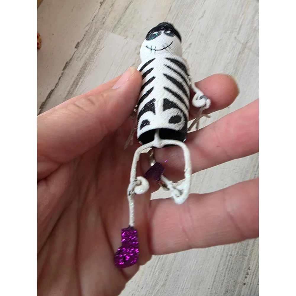 Vintage Pier 1 skeleton jointed glitter ornament metal Xmas tree